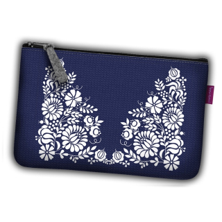 Kozmetická taštička XL 31x20 - biely ornament na modrom pozadí